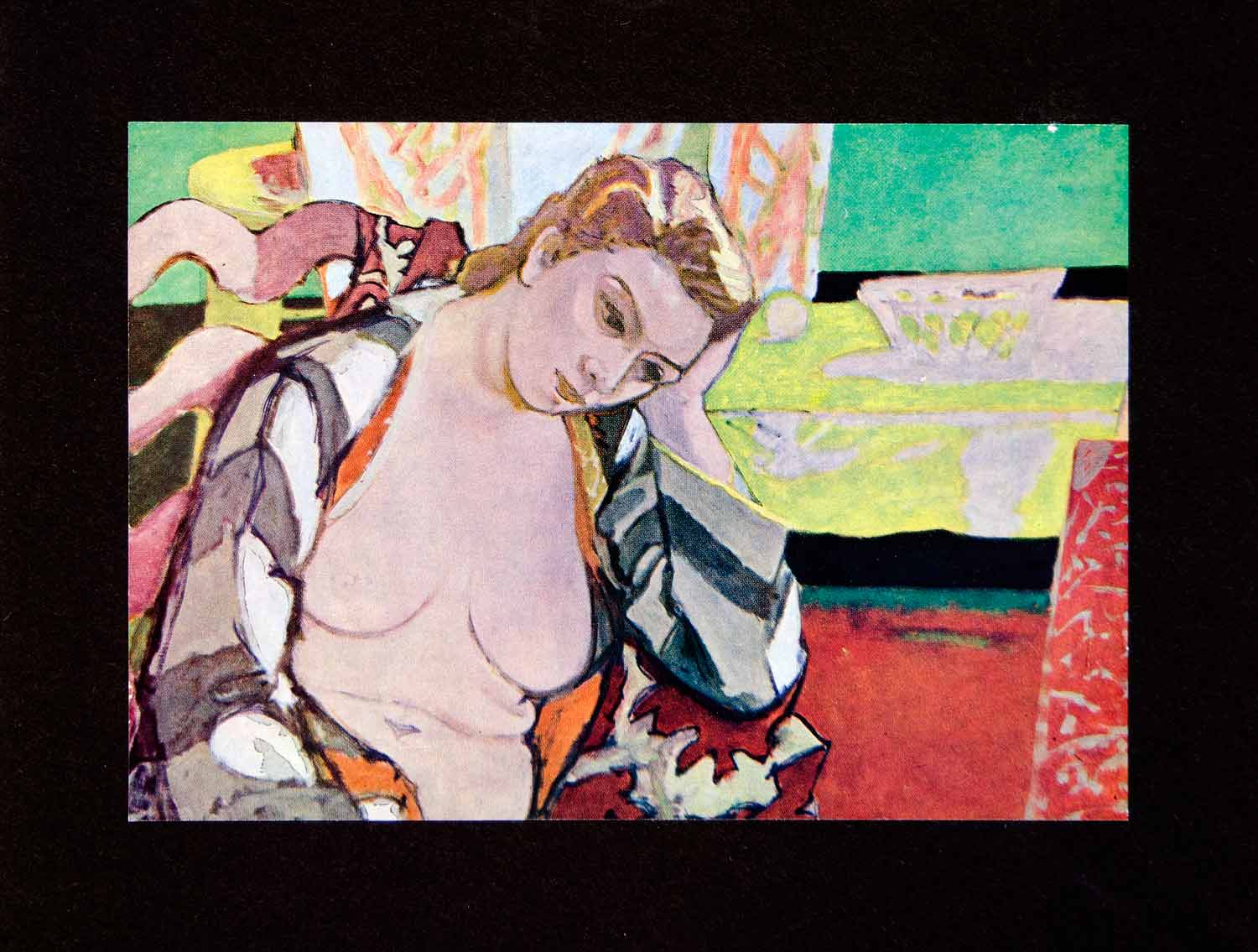 1955 Color Print Meditation Maurice Brianchon Woman Portrait Nude CVF1