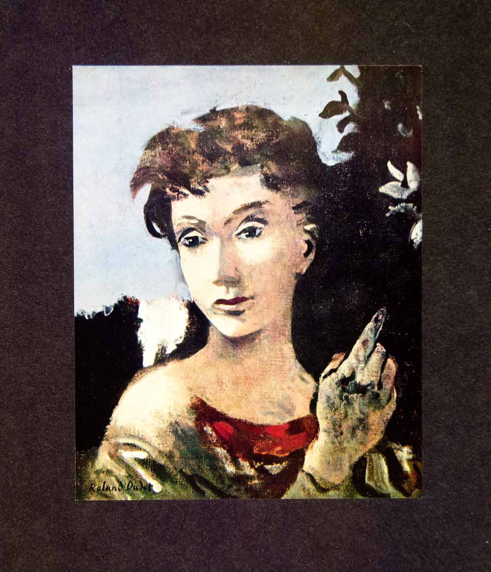 1955 Color Print Nocturne Roland Oudot Portrait Woman Expressionism Dress CVF1