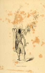 1843 Engraving Costume Warrior Solar Island Indonesia - ORIGINAL CW1