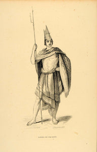 1843 Engraving Costume Man Spear Rotti Island Malay - ORIGINAL CW1