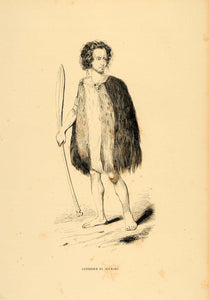 1843 Engraving Costume Warrior Coraki New Zealand - ORIGINAL CW1
