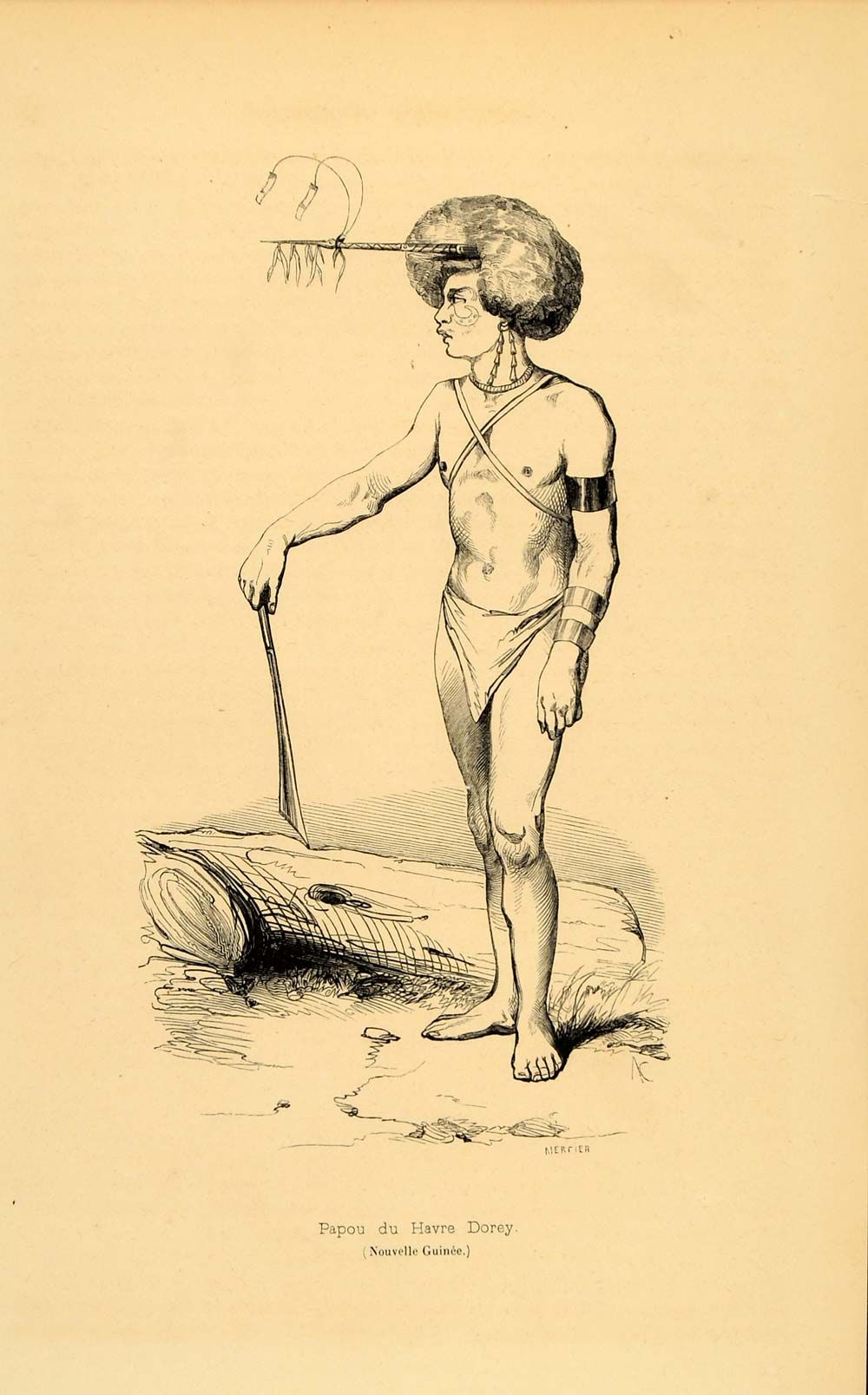 1843 Engraving Costume Man Papua Dorey New Guinea - ORIGINAL CW1