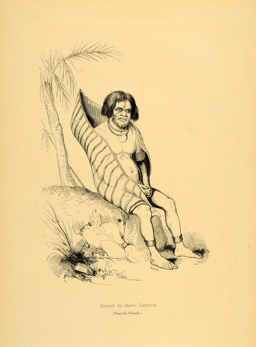 1843 Engraving Costume Man Carteret New Ireland Guinea - ORIGINAL CW1