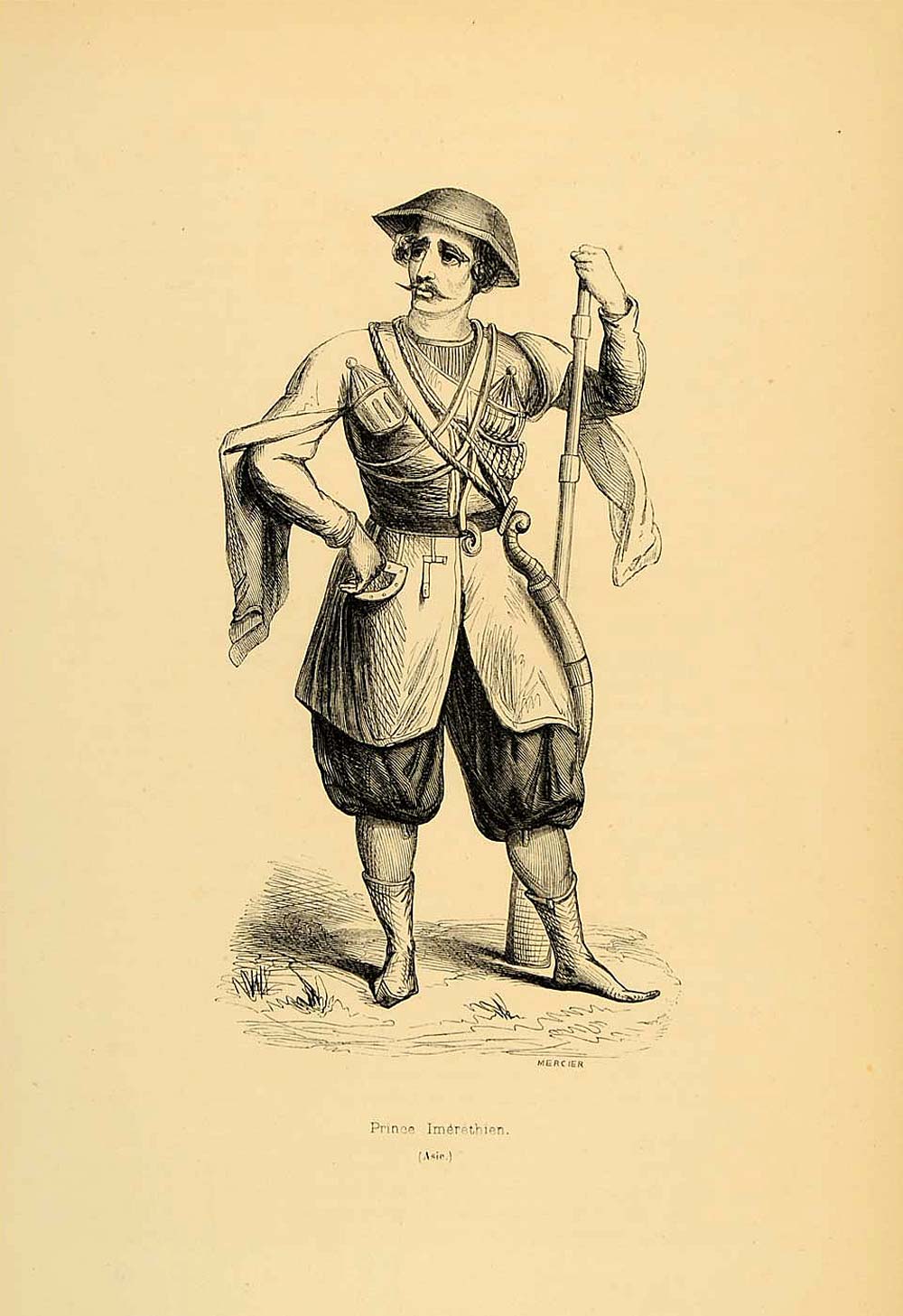 1843 Engraving Costume Prince Imereti Province Georgia - ORIGINAL CW2