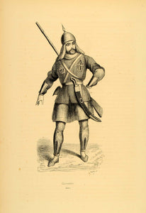 1843 Engraving Costume Armor Soldier Circassia Caucasia - ORIGINAL CW2
