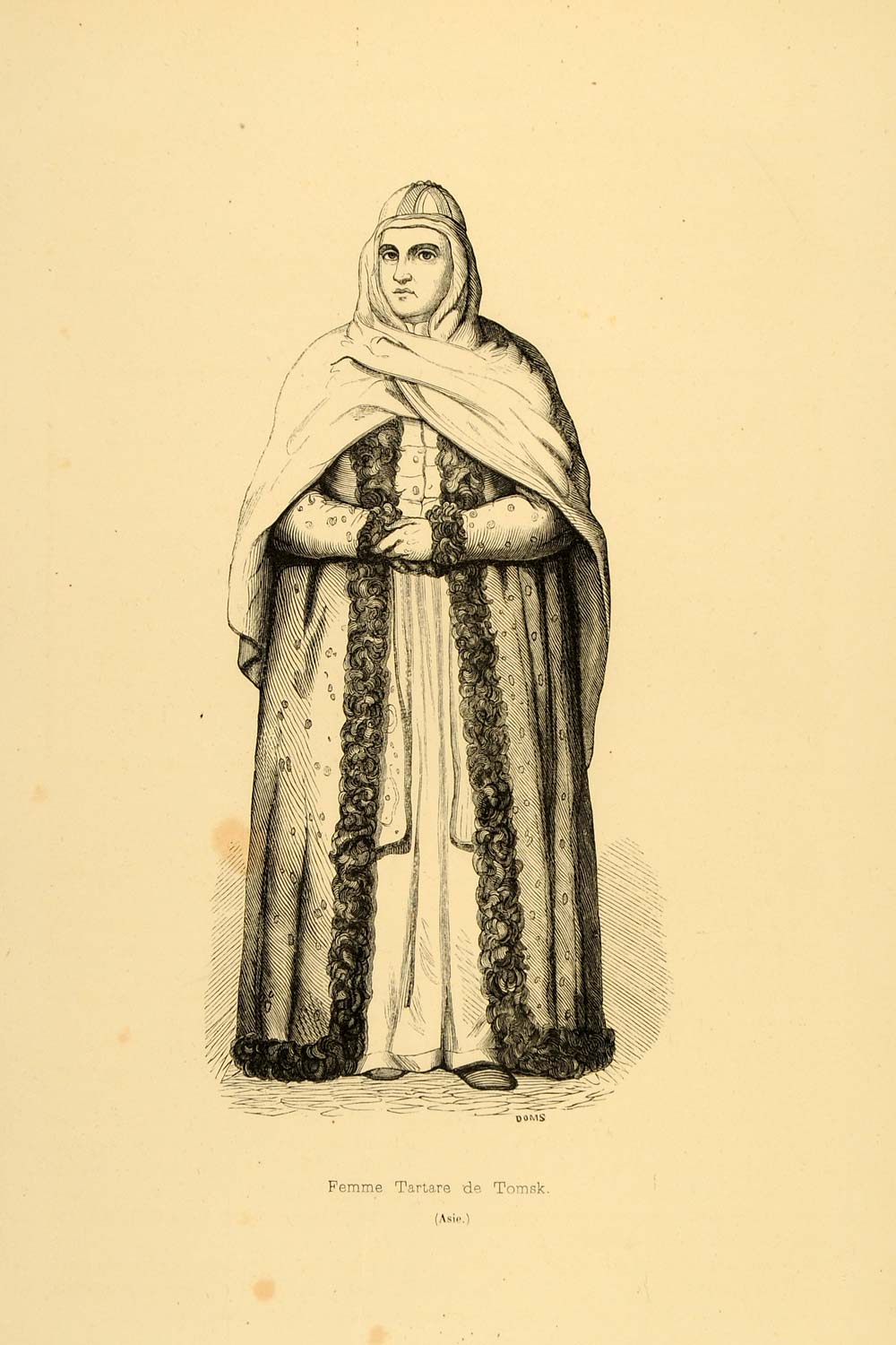 1843 Engraving Costume Tartar Woman Siberia Russia - ORIGINAL CW2