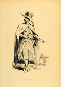 1843 Engraving Costume Noble Arab Man Sword Hat - ORIGINAL CW2