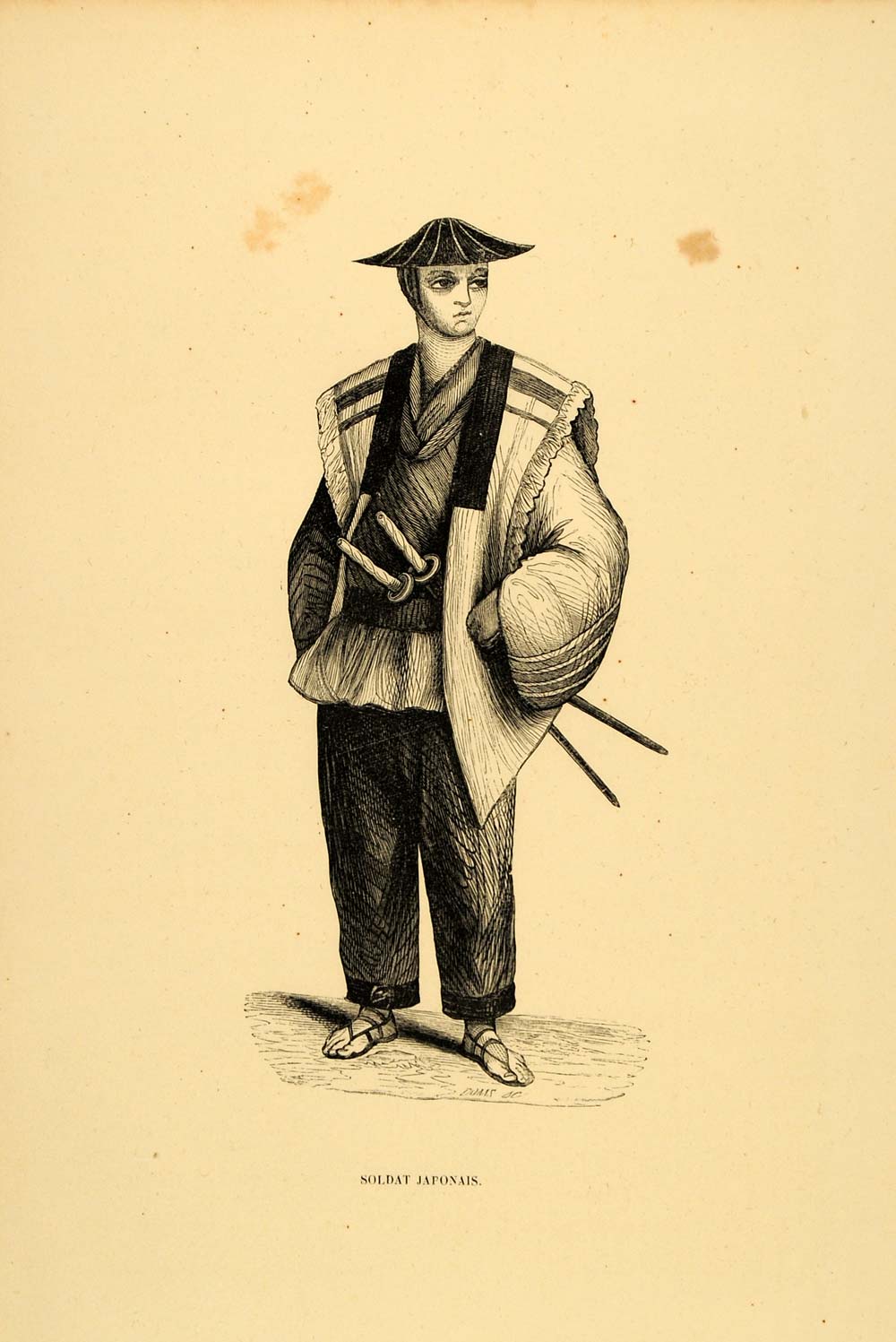 1843 Engraving Costume Japanese Man Soldier Uniform - ORIGINAL CW2