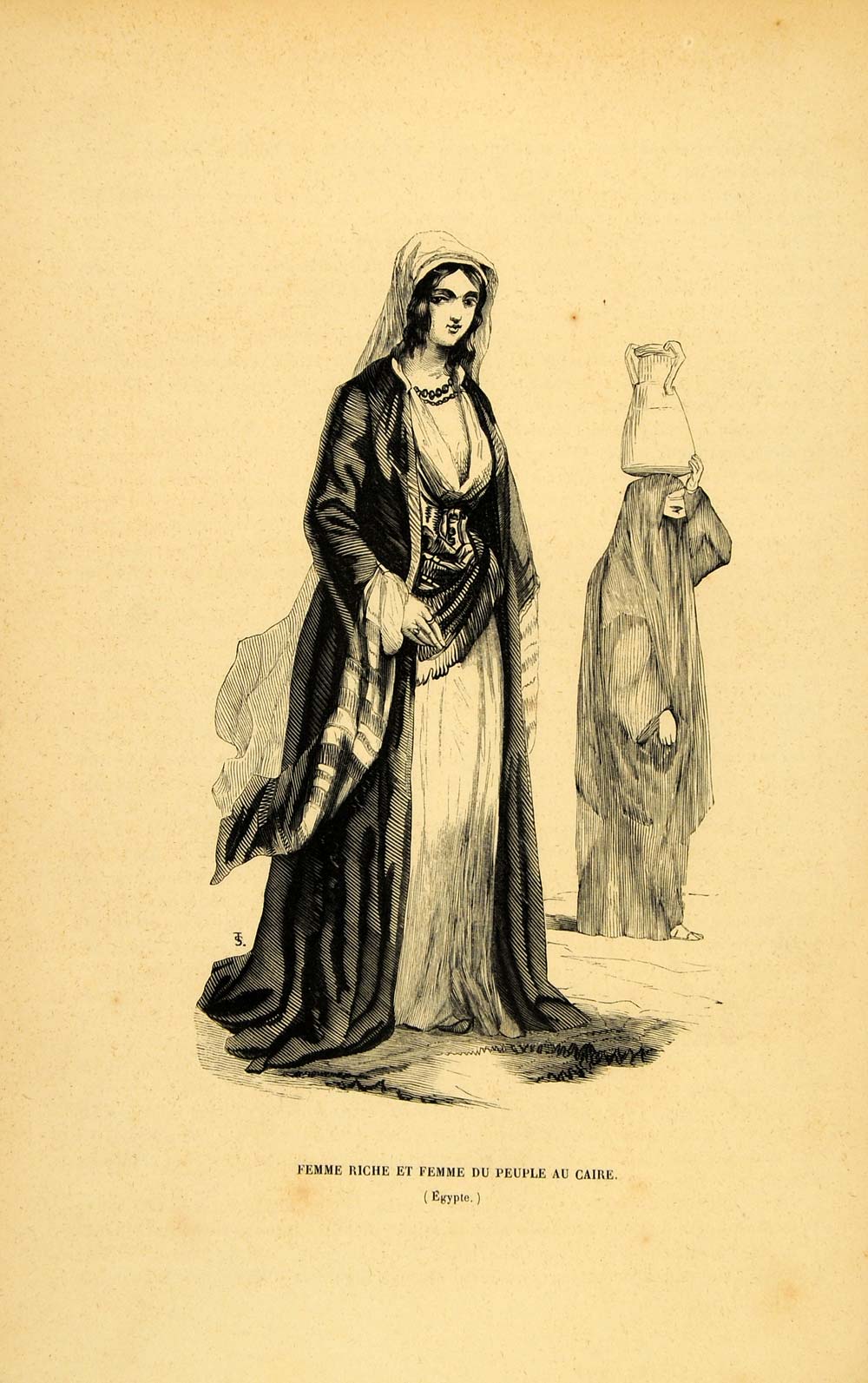 1844 Engraving Costume Robe Egyptian Lady Peasant Woman - ORIGINAL CW3
