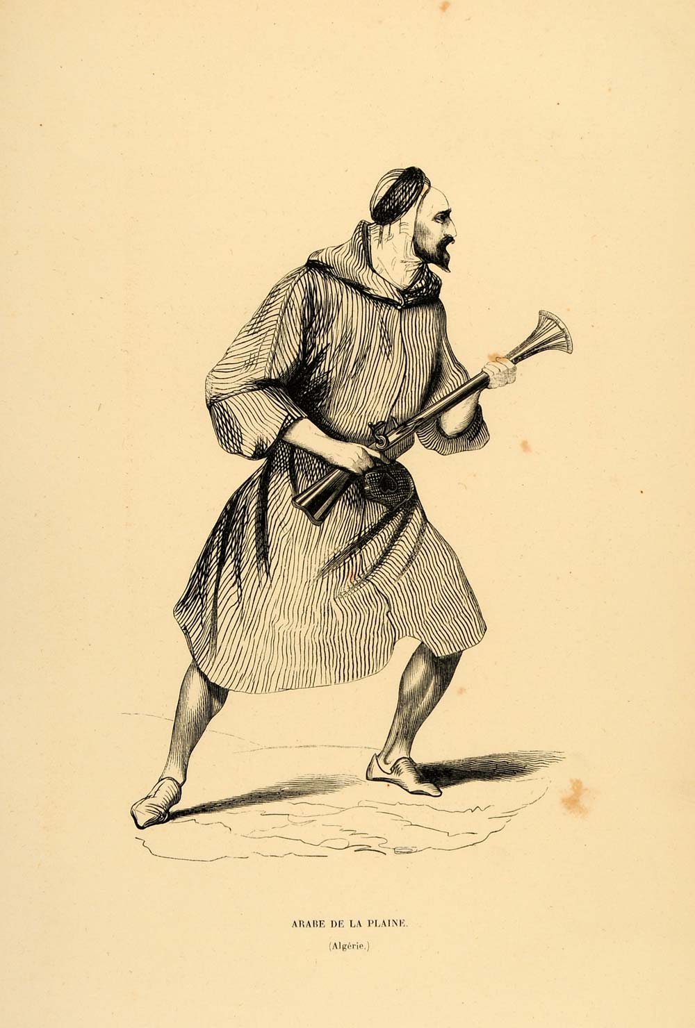 1844 Engraving Costume Arab Man Gun Algeria Algerian - ORIGINAL CW3