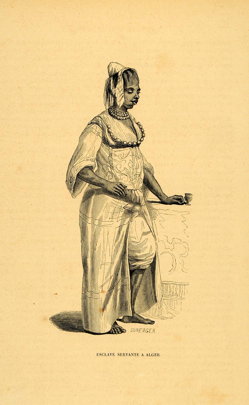 1844 Engraving Costume African Servant Woman Algiers - ORIGINAL CW3