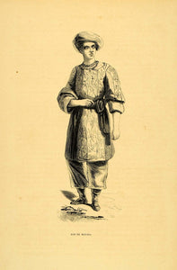 1844 Engraving Costume African King Boussa Turban - ORIGINAL CW3