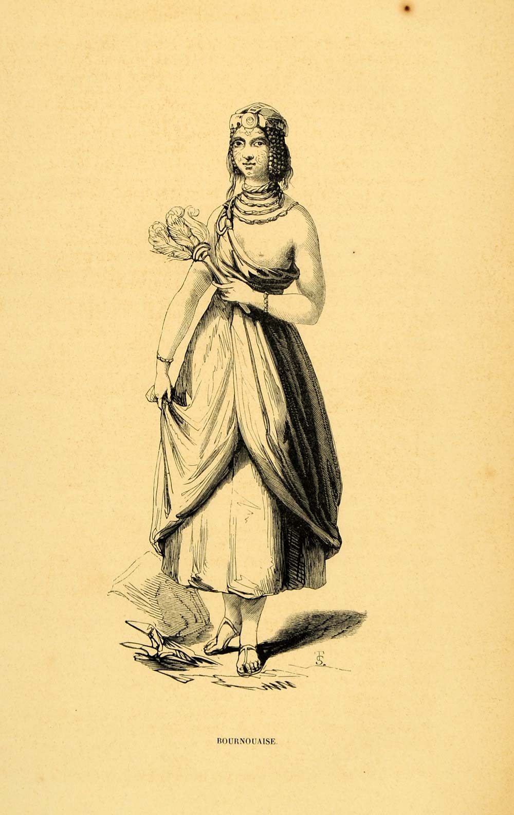 1844 Engraving Costume African Girl Young Woman Dress - ORIGINAL CW3