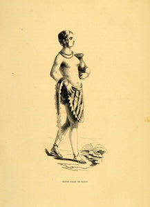 1844 Engraving Costume African Girl Young Woman Kano - ORIGINAL CW3