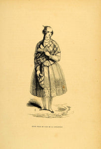 1844 Engraving Costume Woman Conception Island Shawl - ORIGINAL CW3