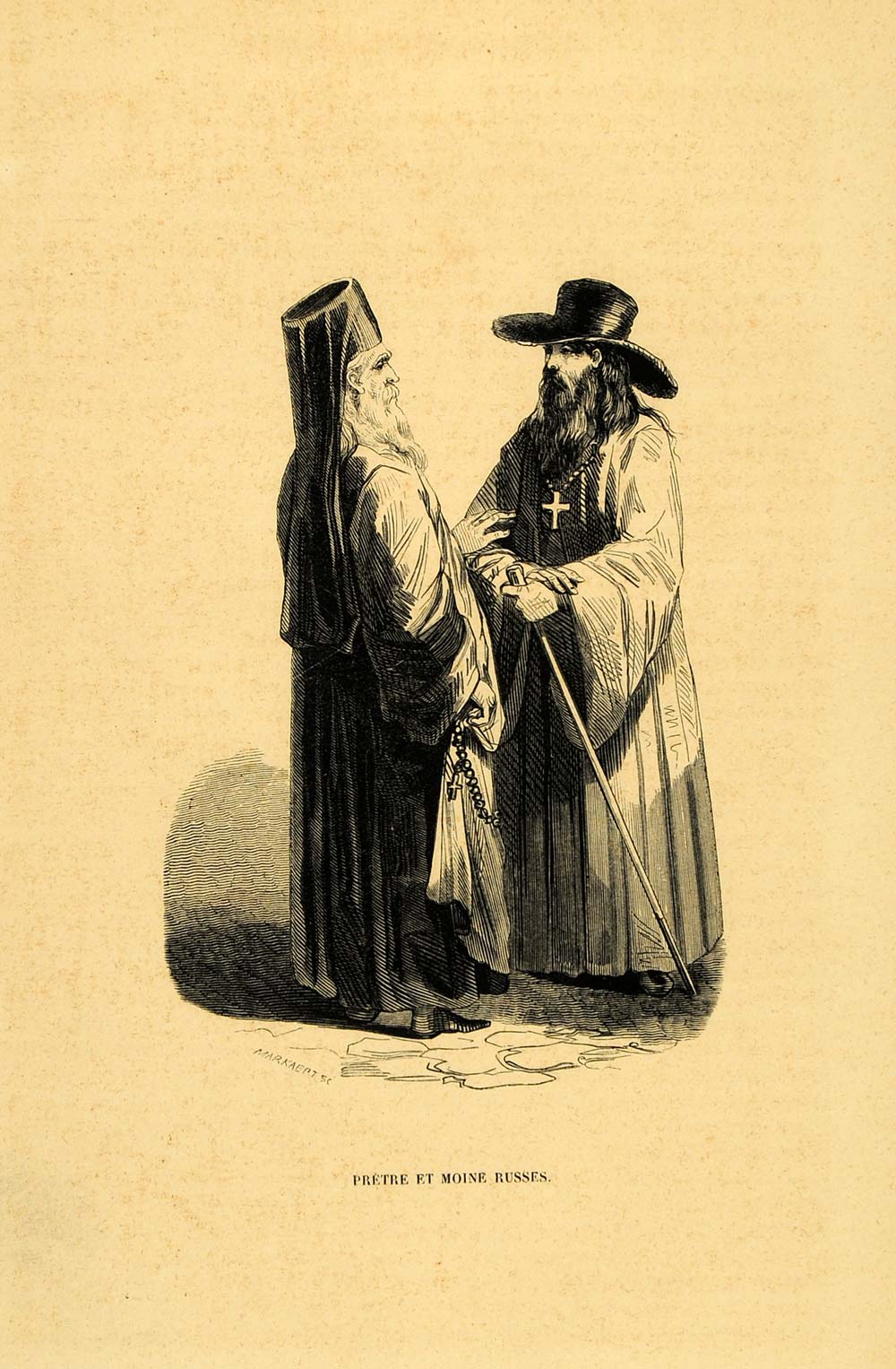 1844 Engraving Costume Russian Priest Monk Russia - ORIGINAL CW4