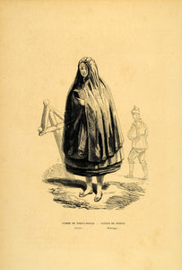 1844 Engraving Costume Swedish Sweden Woman Cloak - ORIGINAL CW4