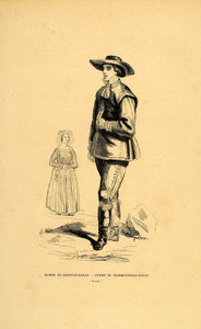 1844 Engraving Costume Swedish Sweden Man Hat Boots - ORIGINAL CW4