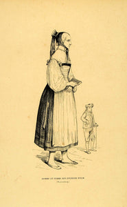 1844 Engraving Costume German Woman Dress Ulm Germany - ORIGINAL CW4
