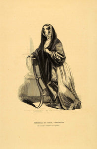 1844 Engraving Costume Woman Belgian Brussels Belgium - ORIGINAL CW4