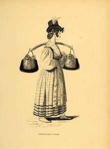 1844 Engraving Costume Italy Woman Venice Water Carrier - ORIGINAL CW4