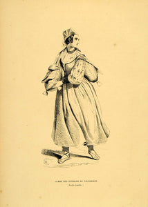 1844 Engraving Costume Dress Spanish Woman Valladolid - ORIGINAL CW4