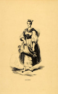 1844 Engraving Costume French Woman Dress Alsace France - ORIGINAL CW4