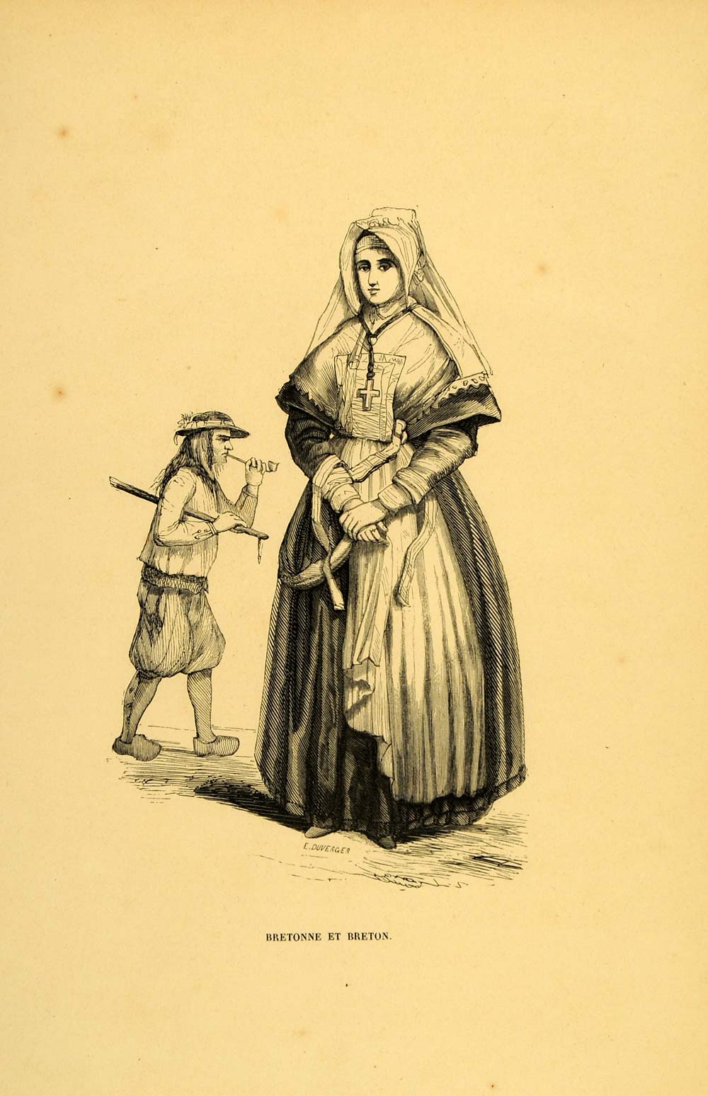 1844 Engraving Costume Breton Woman Brittany France - ORIGINAL CW4