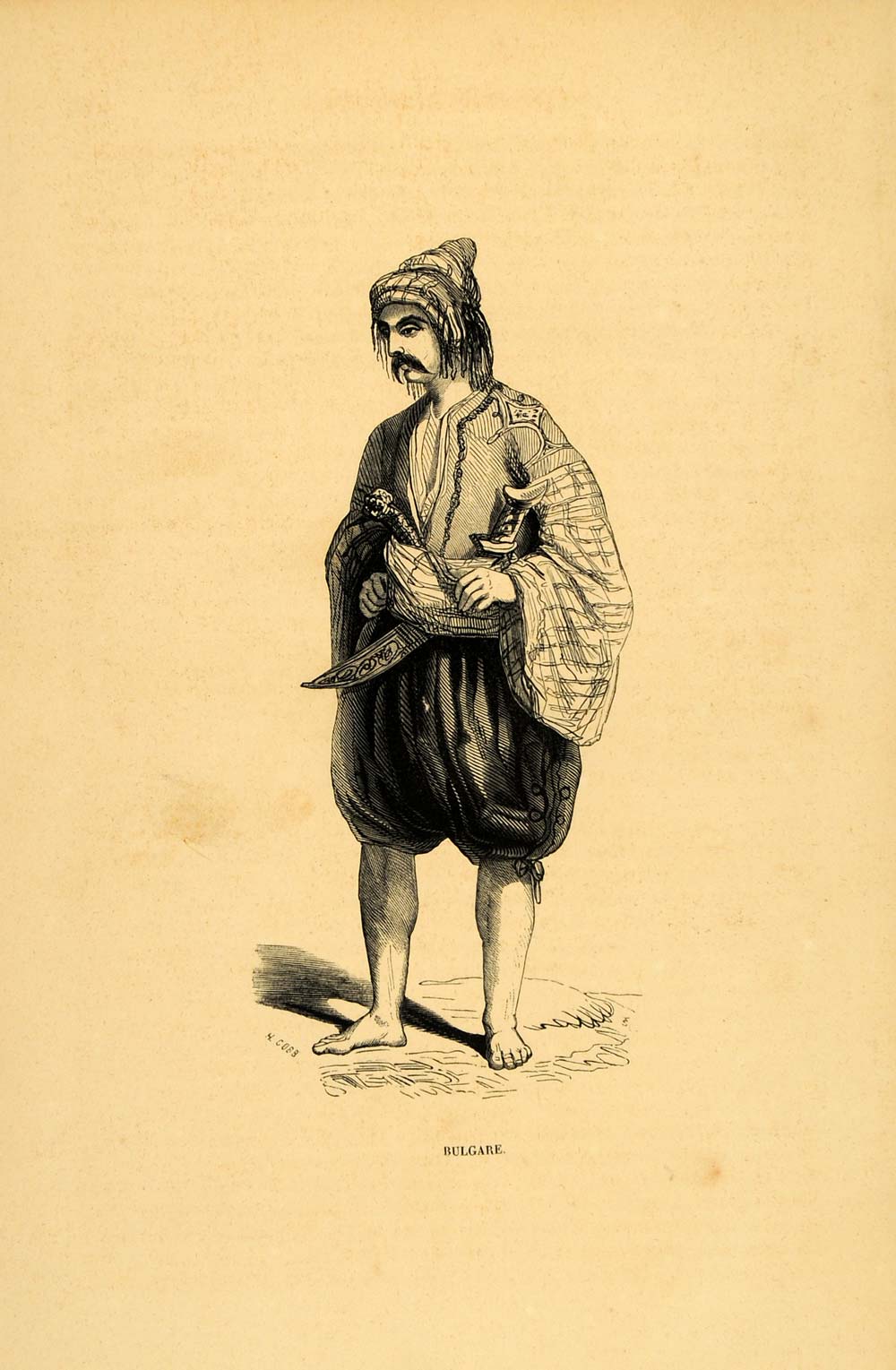 1844 Engraving Costume Bulgarian Man Mustache Bulgaria - ORIGINAL CW4