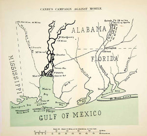 1910 Lithograph Map American Civil War Edward Canby Mobile Alabama Raid CWM1 - Period Paper
