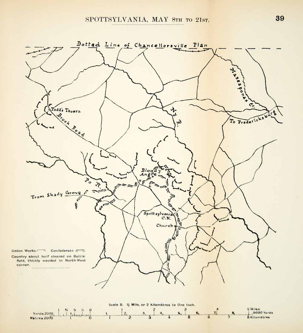 1910 Lithograph Map Battle Spottsylvania Courthouse American Civil War CWM1