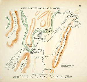 1910 Lithograph Map Cattanooga Battle American Civil War Missionary Ridge CWM1