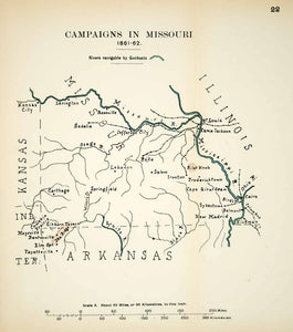 1910 Lithograph Map Missouri Campaign American Civil War Lexington Wilson CWM1 - Period Paper
