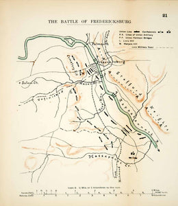 1910 Lithograph Map Fredericksburg Battle American Civil War Burnside Lee CWM1