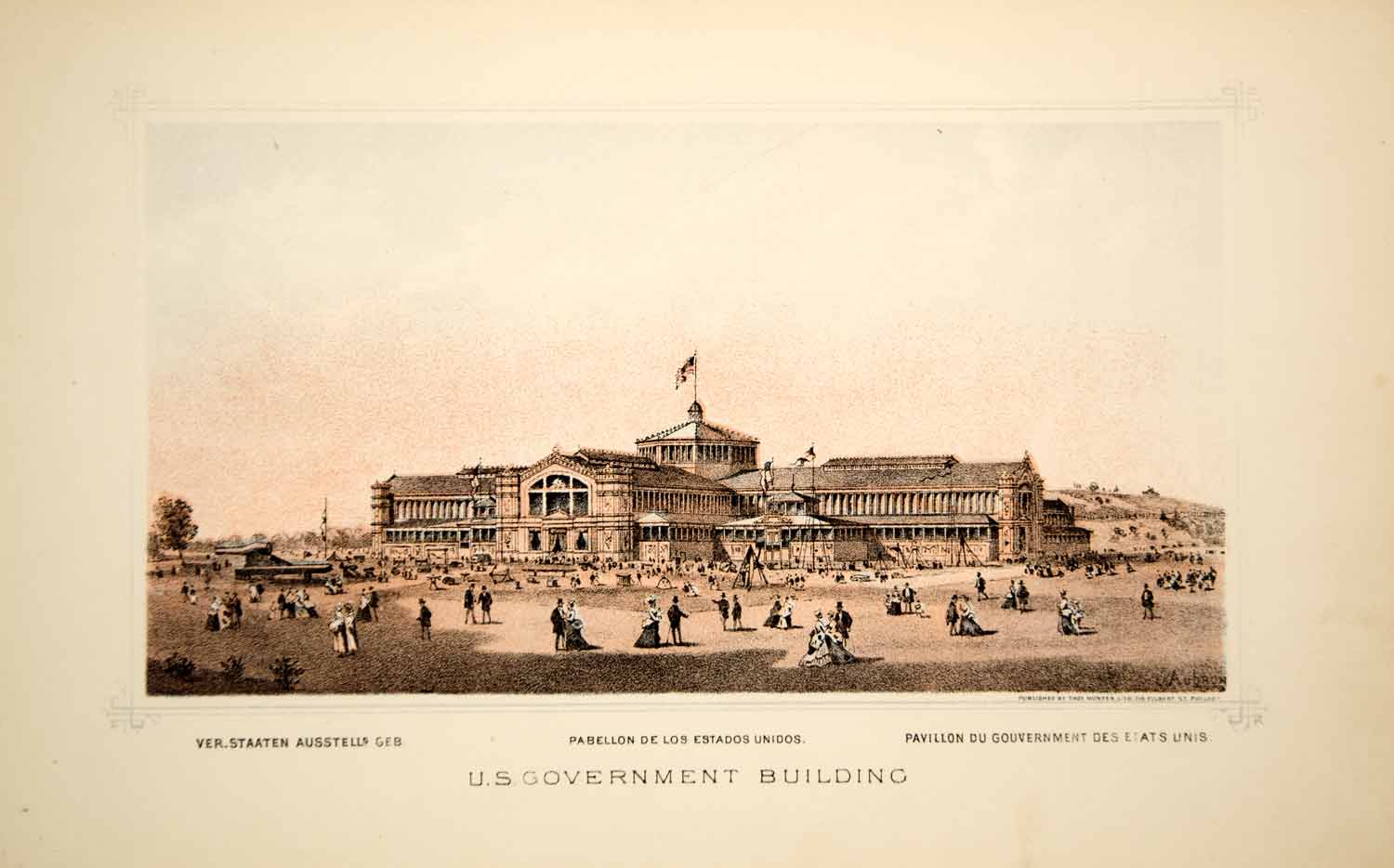 1876 Lithograph Centennial Exposition Philadelphia U.S. Government Building CXP1