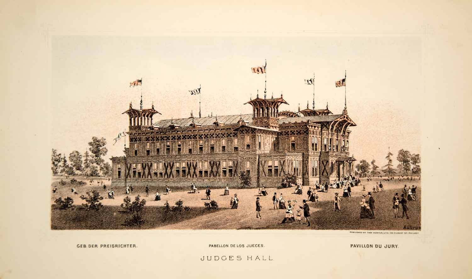1876 Lithograph Centennial Exposition Philadelphia Judges Hall Building CXP1
