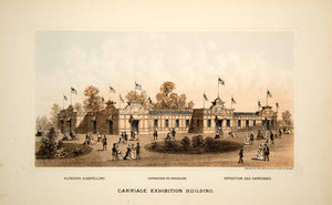 1876 Lithograph Centennial Fair Philadelphia Carriage Exhibition Building CXP1