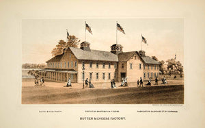 1876 Lithograph Centennial Fair Philadelphia Butter Cheese Factory Building CXP1