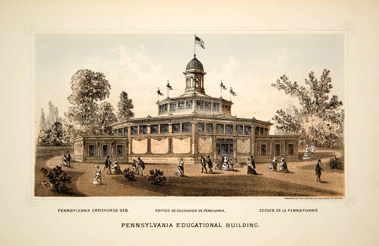 1876 Lithograph Centennial Philadelphia Pennsylvania Educational Building CXP1