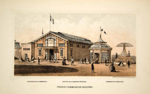 1876 Lithograph Centennial Fair Philadelphia French Commission Building CXP1