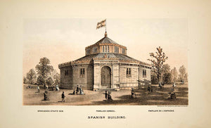 1876 Lithograph Centennial Exposition Philadelphia Spain Spanish Building CXP1