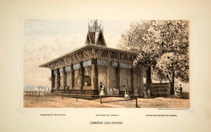 1876 Lithograph Centennial Fair Philadelphia Expo Canadian Log House Canada CXP1