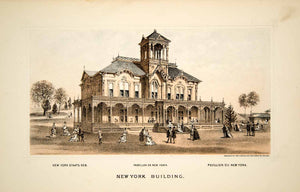 1876 Lithograph Centennial Exposition Philadelphia New York State Building CXP1