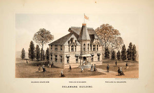 1876 Lithograph Centennial Exposition Philadelphia Delaware State Building CXP1