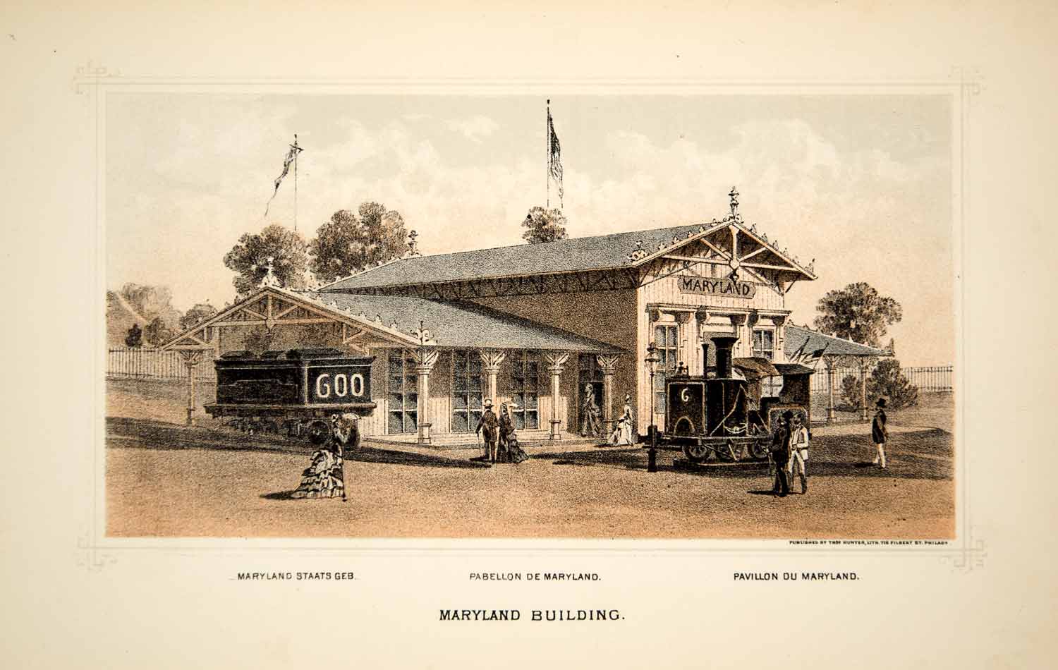 1876 Lithograph Centennial Exposition Philadelphia Maryland State Building CXP1