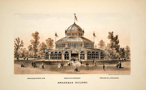 1876 Lithograph Centennial Exposition Philadelphia Arkansas State Building CXP1