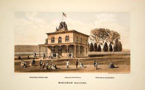 1876 Lithograph Centennial Exposition Philadelphia Wisconsin State Building CXP1