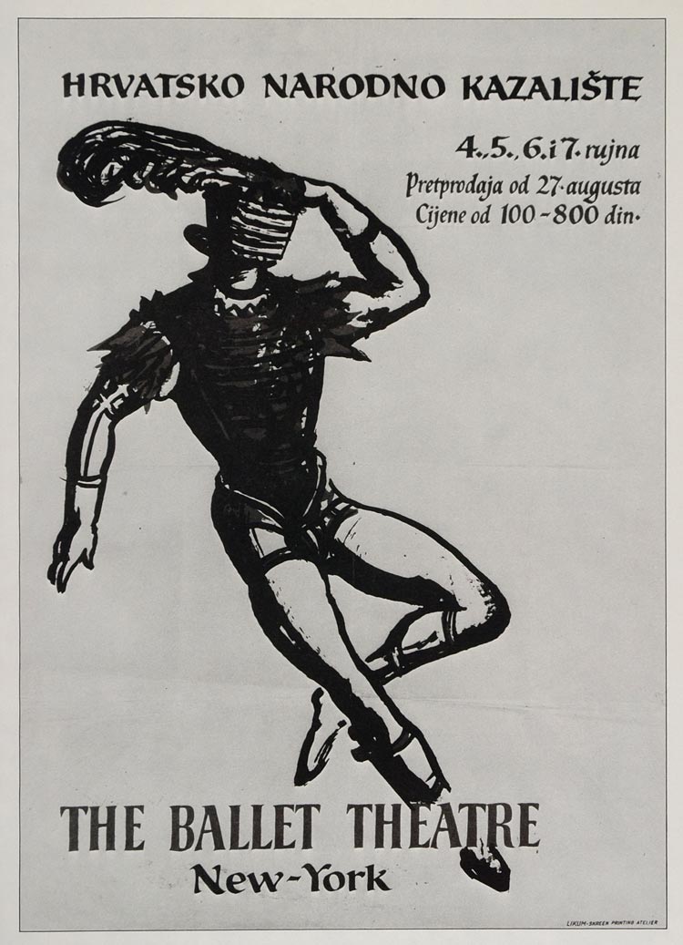 1975 Print Poster American Ballet Theatre Combat Dancer Yugoslavian Tour Dance