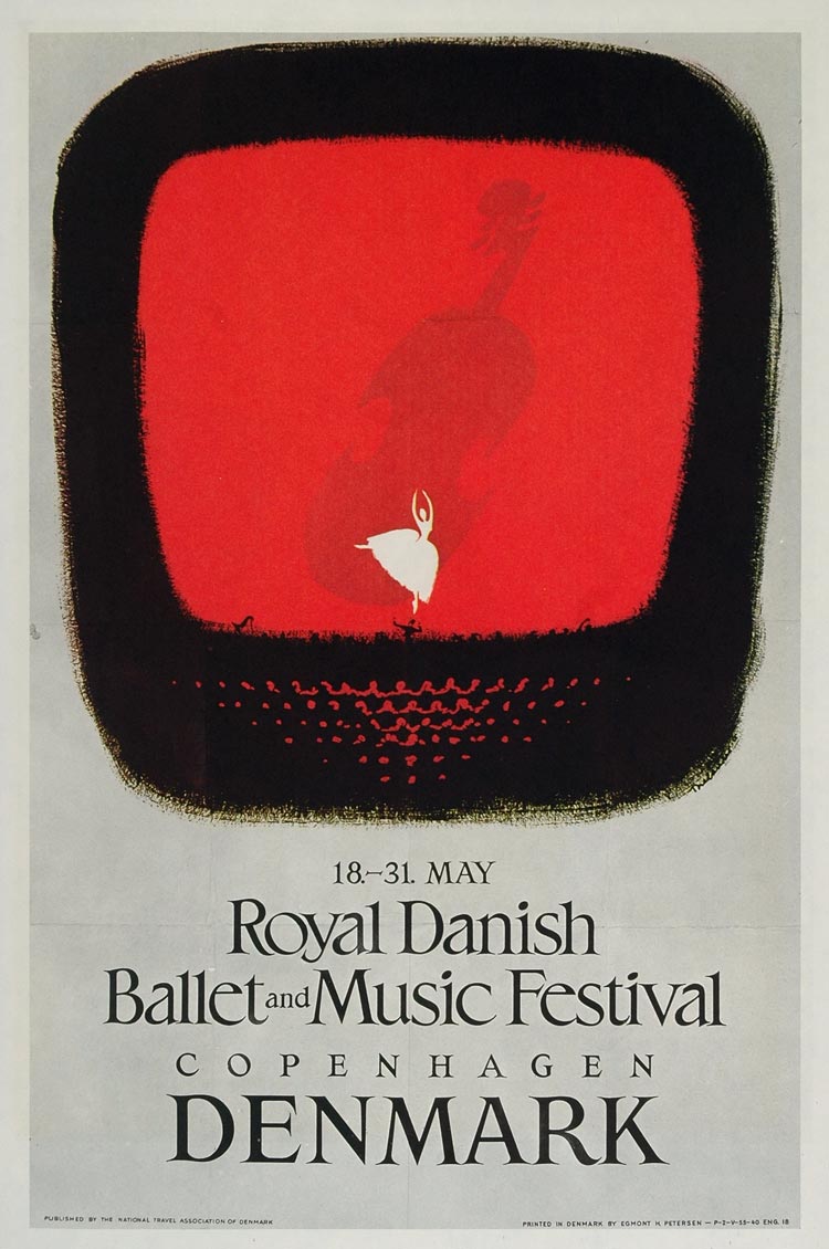 1975 Print Poster Royal Danish Ballet & Music Festival 1955 Theatre Ballerina