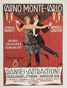 1975 Print Poster Casino Monte-Carlo Vienna Flapper Dancers Costume 1920s Style